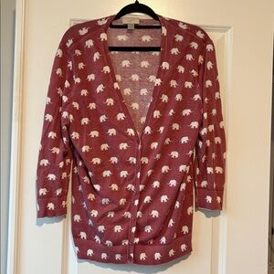 LOFT pink and white Elephant Print Cardigan